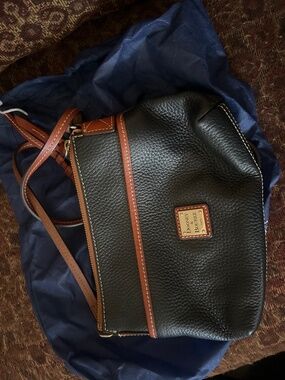 Dooney & Bourke Black Pebbled Leather Crossbody with Brown Trim